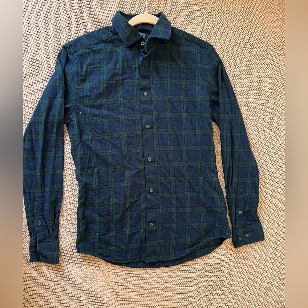 H&M Men's Small Navy Blue and Dark Green Plaid Flannel